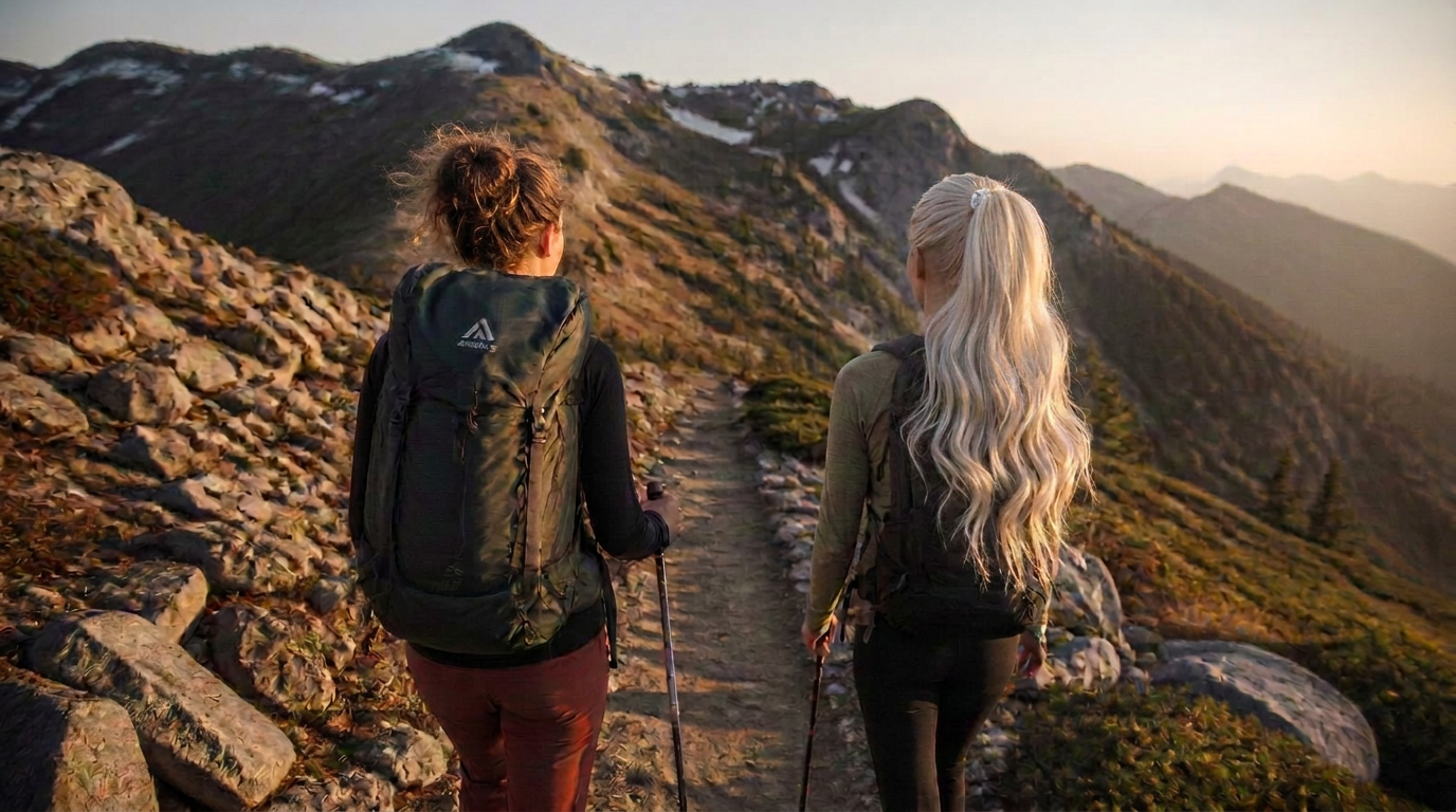 A quiet trail winding into canyon country at sunset